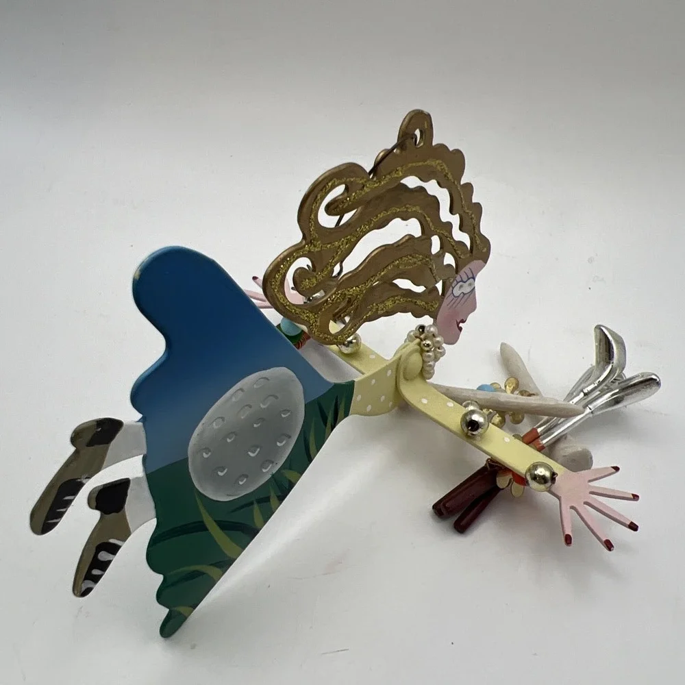 Vintage SILVESTRI by Karen Rossi Fanciful Flights Ornament - Angel Lady Golfer
